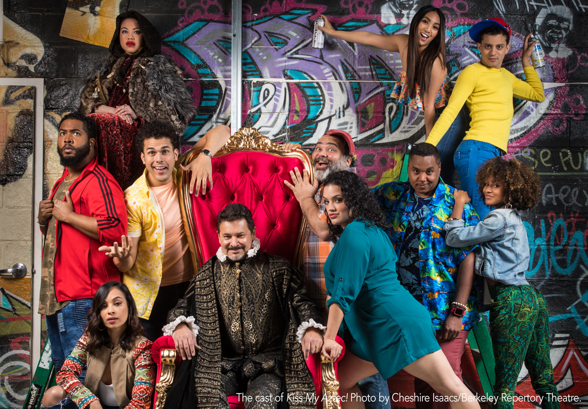 The cast of Kiss My Aztec! Photo by Cheshire Isaacs/Berkeley Repertory Theatre.