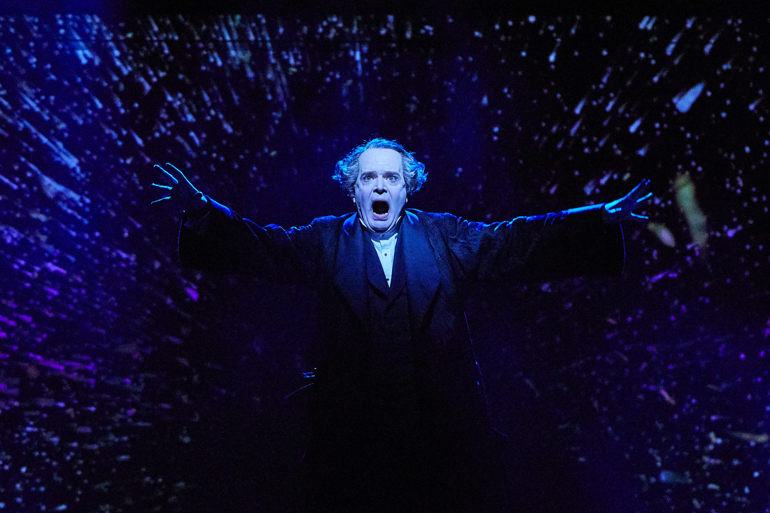 Tony Award winner Jefferson Mays in Charles Dickens’ A CHRISTMAS CAROL, directed by Michael Arden, adapted by Mays, Susan Lyons, and Arden, and conceived by Arden and Tony Award nominee Dane Laffrey, streaming November 28 – January 3; photo by Chris Whitaker.