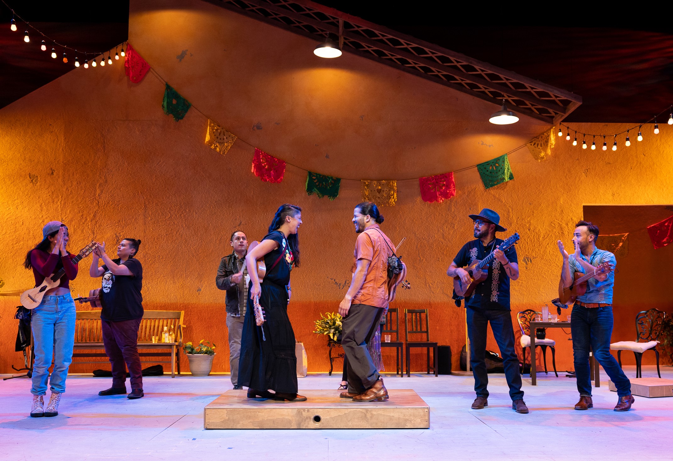 The cast in La Jolla Playhouse’s production of En Garde Arts’ FANDANGO FOR BUTTERFLIES (AND COYOTES); photo by Rich Soublet II.