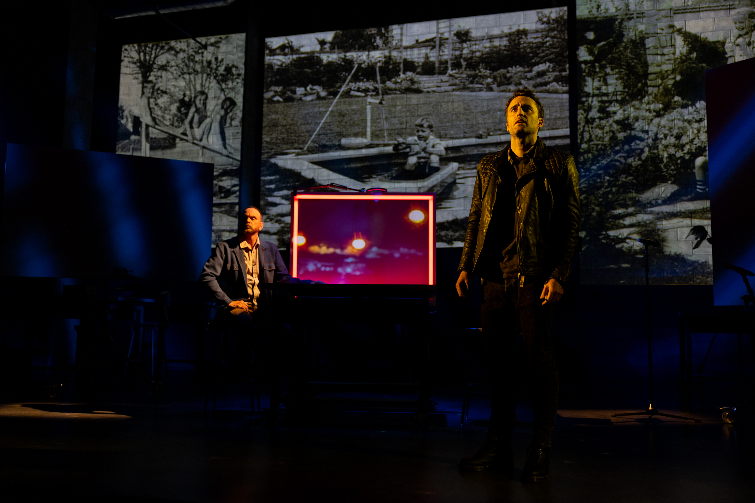 Grant James Varjas, left, and Charlie Thurston as the grandsons of Auschwitz death camp officers in La Jolla Playhouse’s “Here There Are Blueberries.” (Rich Soublet II)
