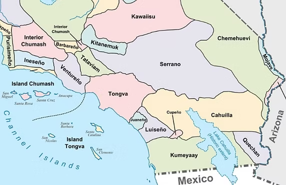 Map of Indigenous Tribal Lands of Southern California