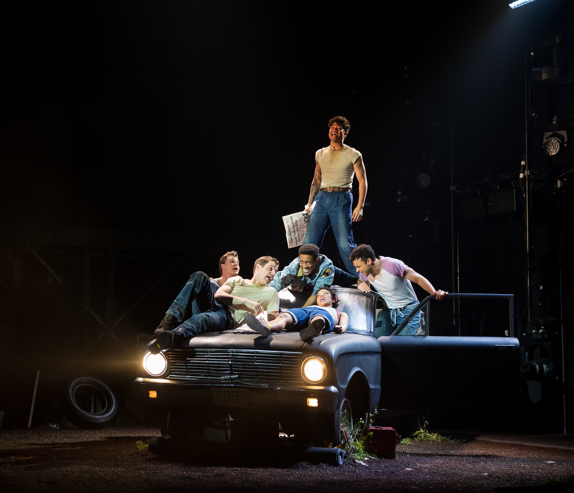 Cast members in La Jolla Playhouse’s world-premiere musical THE OUTSIDERS; photo by Rich Soublet II.