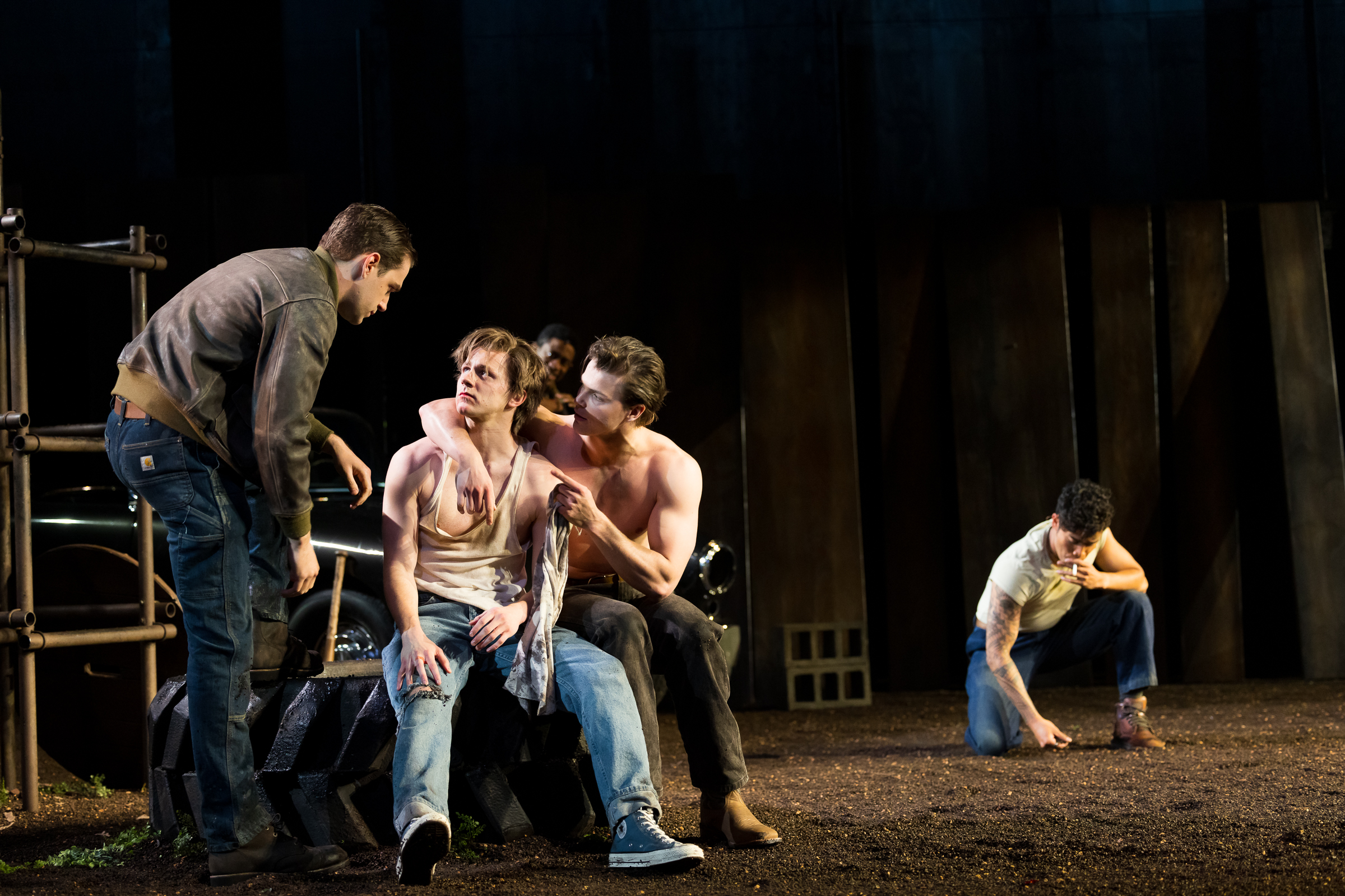 (L-R) Ryan Vasquez, Brody Grant, Jason Schmidt and Daryl Tofa in La Jolla Playhouse’s world-premiere musical THE OUTSIDERS; photo by Rich Soublet II.  