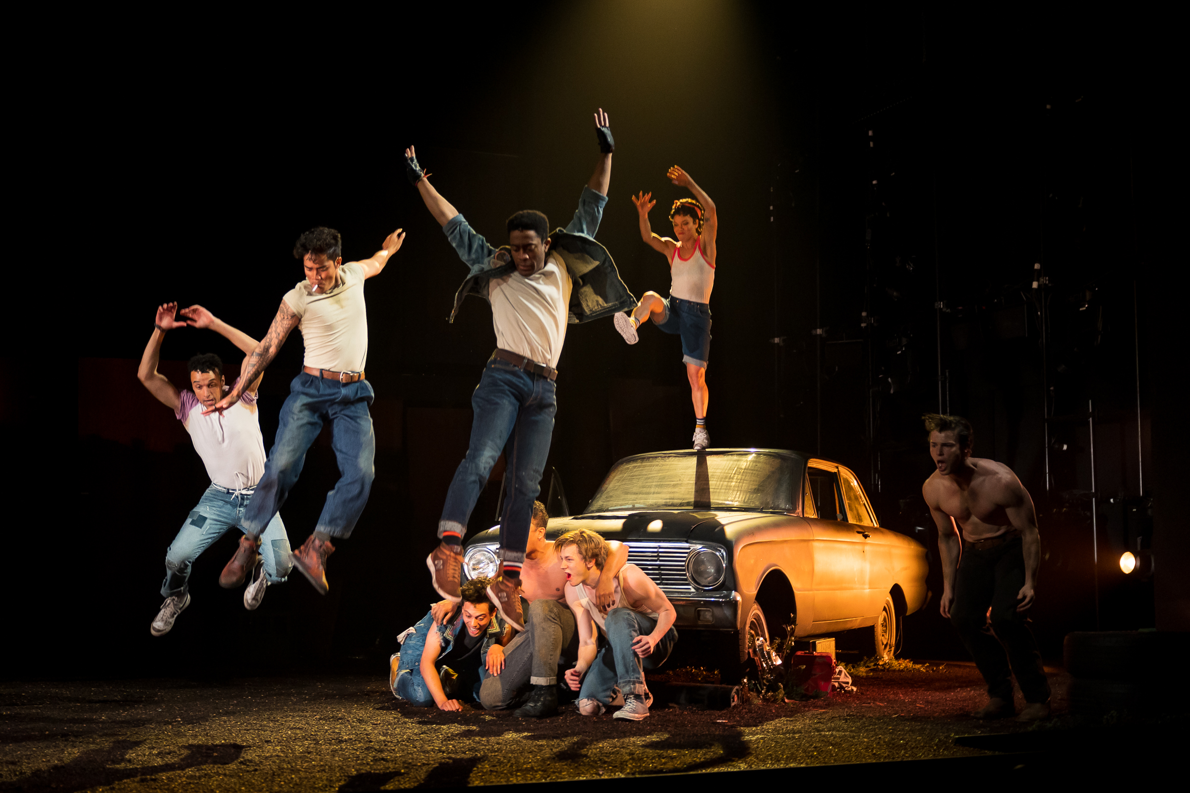 Cast members in La Jolla Playhouse’s world-premiere musical THE OUTSIDERS; photo by Rich Soublet II.