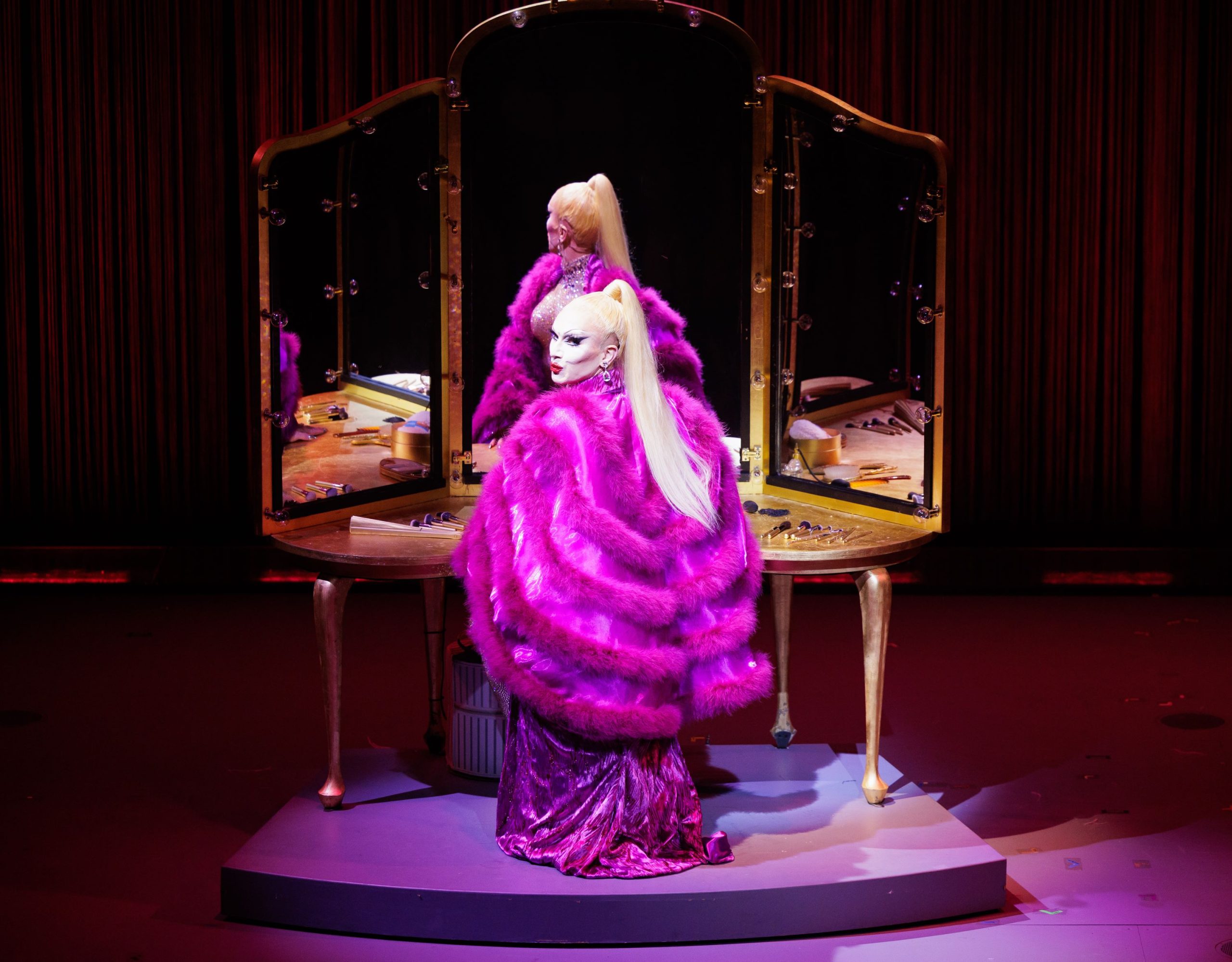 Sasha Velour in La Jolla Playhouse’s world premiere of VELOUR: A DRAG SPECTACULAR, co-created by Sasha Velour and Moisés Kaufman, directed by Moisés Kaufman, in a co-production with Tectonic Theater Project, running through September 15; photo by Rich Soublet II.