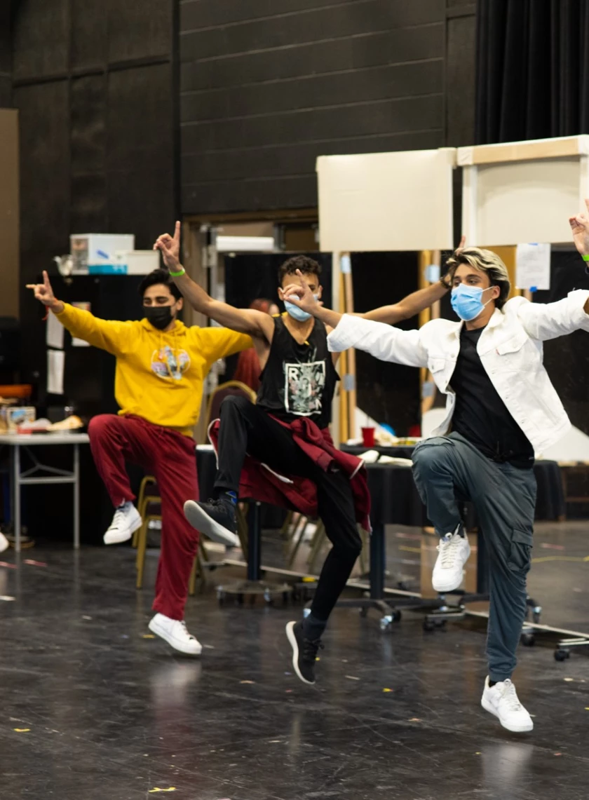 The cast of “Bhangin’ It: A Bangin’ New Musical” rehearse at La Jolla Playhouse; Photo by Rich Soublet II.