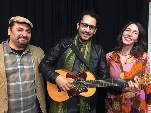 The show’s director Jose  Zayas with its composer, Sinuhé Padilla, and the playwright Andrea Thome. Credit: Anne Hamburger
