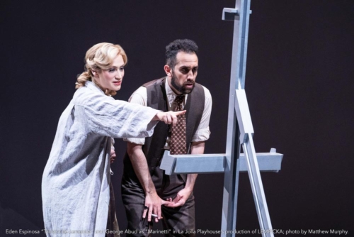 Eden Espinosa “Tamara de Lempicka” and George Abud as “Marinetti” in La Jolla Playhouse’s production of LEMPICKA; photo by Matthew Murphy.