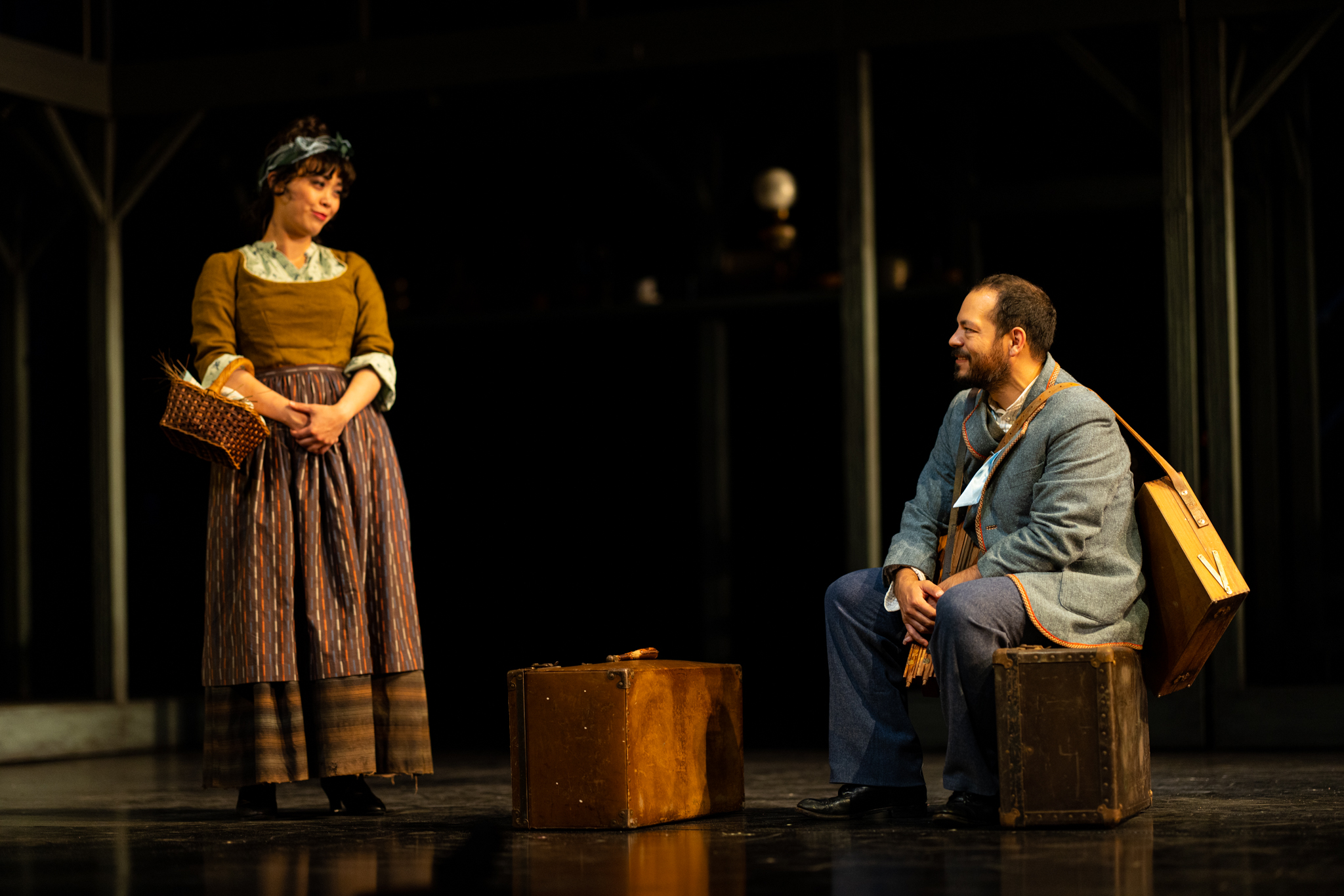 Brooke Ishibashi as “Marie” and Paco Tolson as “Vincent” in La Jolla Playhouse’s world-premiere production of TO THE YELLOW HOUSE, by Kimber Lee, directed by Neel Keller; photo by Rich Soublet II.